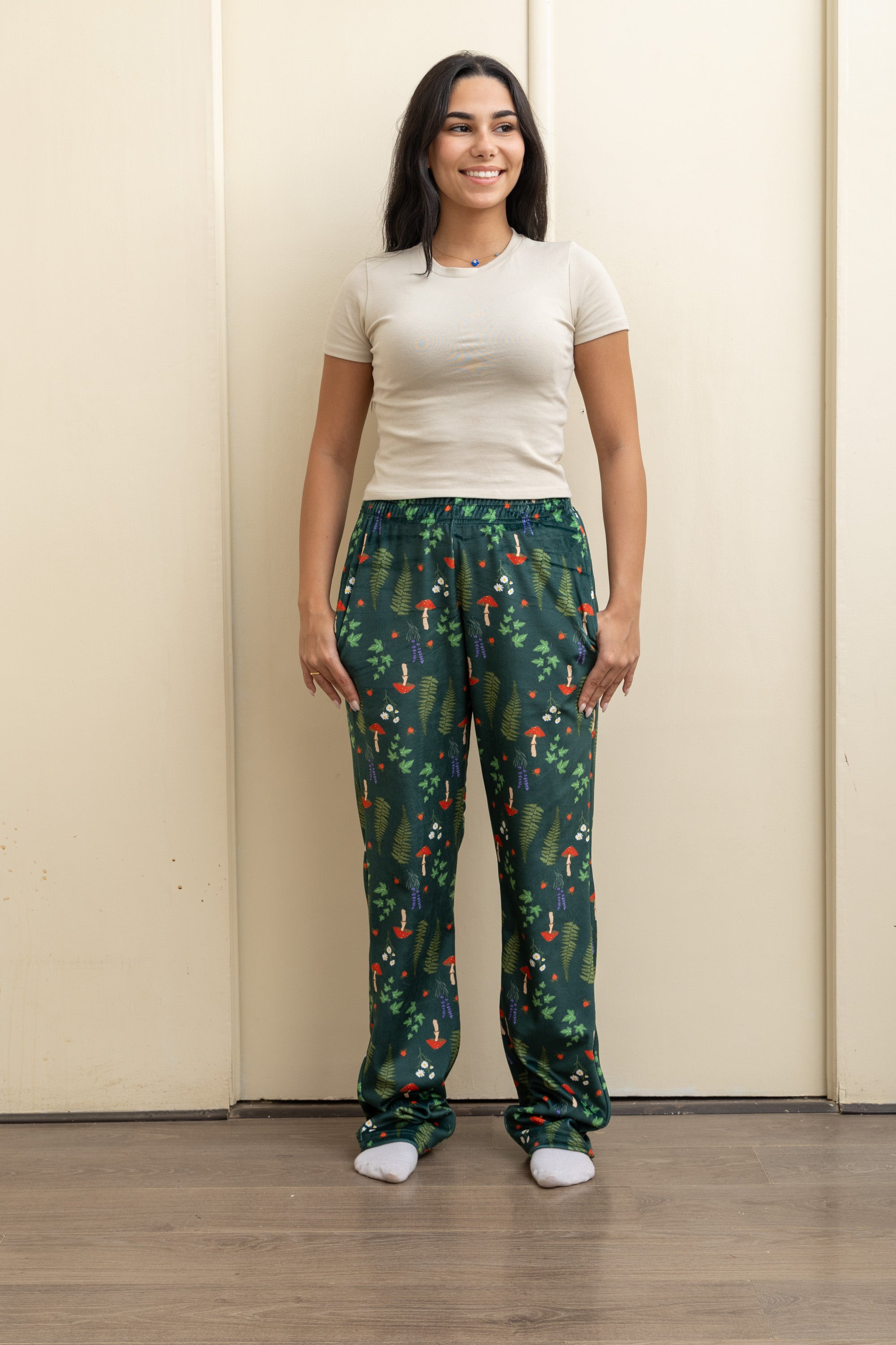 Image of Green Velvet-Touch Pajama Pants